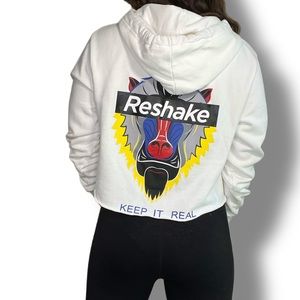 Reshake Crop Cut Off Embroidered Logo Graphic Hoodie